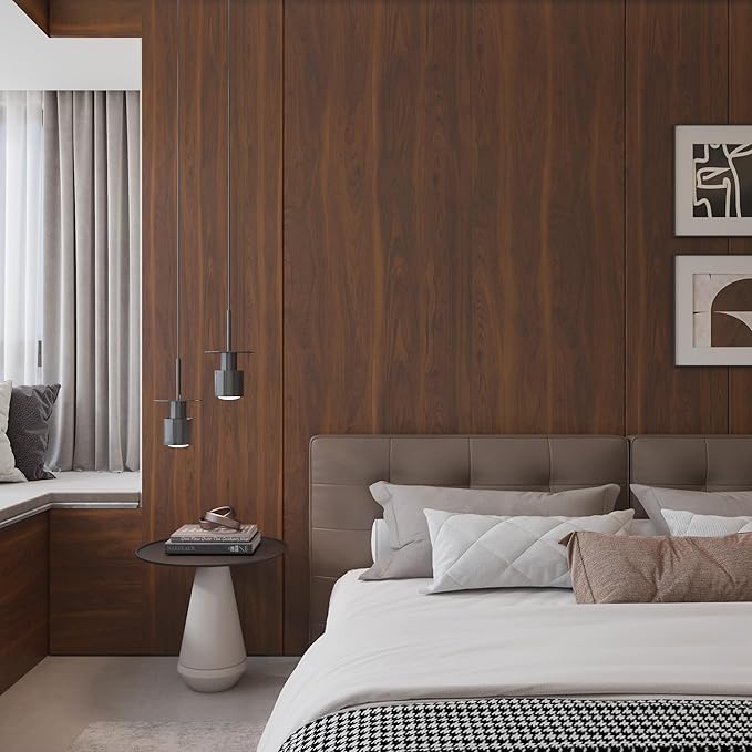 BOMENG Walnut Wood Contact Paper 32x158 inch Dark Brown Wood Wallpaper Peel and