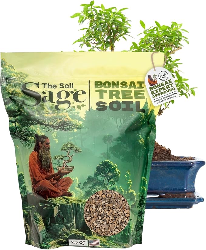 The Soil Sage 2.5qts Premium Bonsai Mix - U.S.A. Made Ready to Use - Akadama, Pumice, Lava Rock, Fine Pine Bark - Large Bag for All Bonsai Tree - High Drainage Potting, Repotting (Bonsai Soil/2.5 qt)