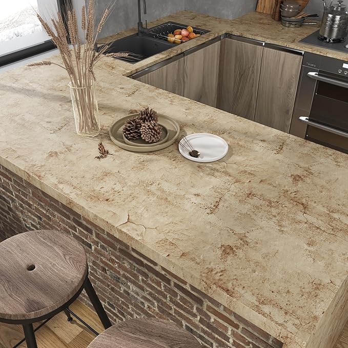 VEELIKE Aged Tan Concrete Wallpaper Peel and Stick Textured Distressed Concrete