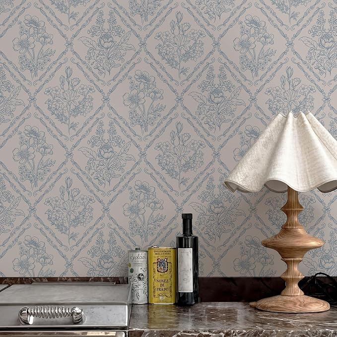 Toduso Peel and Stick Wallpaper Vintage Wall Paper Boho Contact Paper Blue
