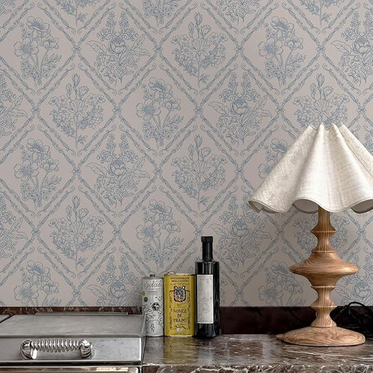 Toduso Peel and Stick Wallpaper Vintage Wall Paper Boho Contact Paper Blue