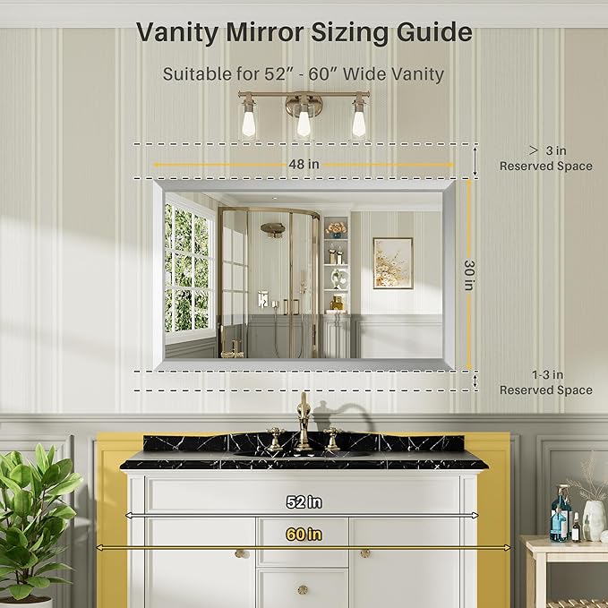 48x30 Inch Brushed Silver Bathroom Mirror