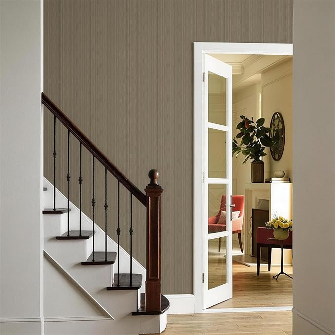 YXTII 20.8" x 196.8" Peel and Stick Wallpaper Grasscloth, Thick Brown Textured
