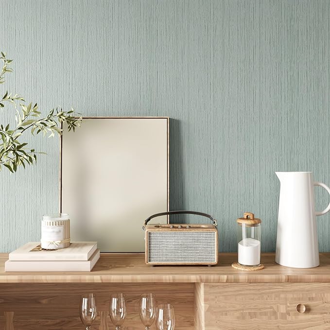 CRE8TIVE Large Size Mint Green Grasscloth Peel and Stick Wallpaper Textured