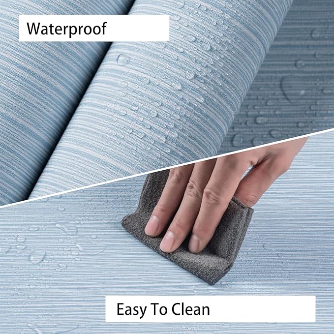Grasscloth Textured Wallpaper Light Blue Peel and Stick 24inX393in Fabric Wall