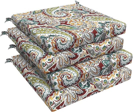 LVTXIII Outdoor Seat Cushions Seasonal Replacement Chair Cushions, Patio Chair Pads with Ties for Dining Chairs and Garden Furniture, Square Back, 19"x19"x2", 4 Pack, Paisley Chilli