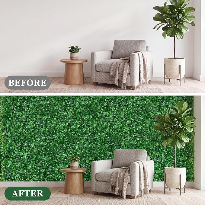 CEWOR 10"x10" Artificial Grass Wall Panels, UV Resistant & Anti-Fade Greenery