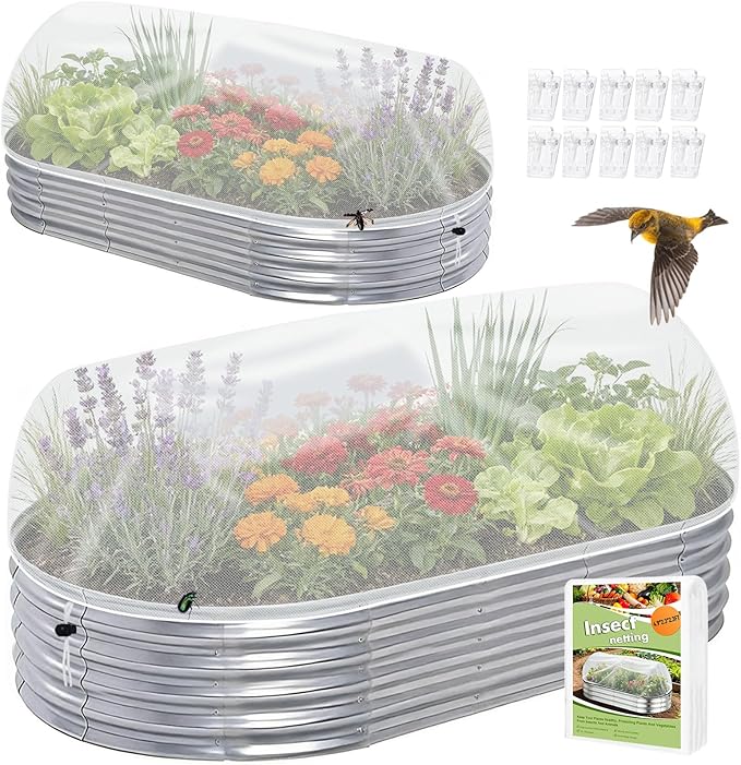 2 Pack Garden Netting for 8x4x1ft Raised Beds, Ultra-Fine Mesh Plant Covers with Drawstring&10 Clips, Bird, Pest & Small Animal Barrier for Protecting Vegetables, Fruits & Flowers