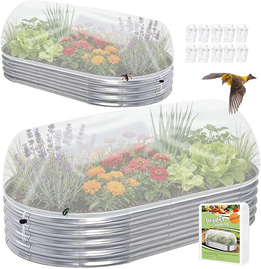 2 Pack Garden Netting for 4x2x1FT Raised Beds, Ultra-Fine Mesh Plant Covers with Drawstring&10 Clips, Bird, Pest & Small Animal Barrier for Protecting Vegetables, Fruits & Flowers