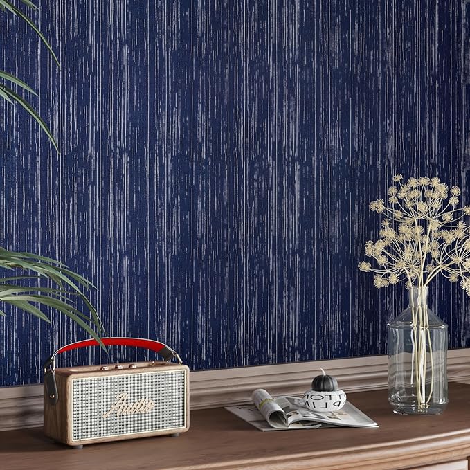 CRE8TIVE Dark Blue Grasscloth Peel and Stick Wallpaper Textured Blue Contact