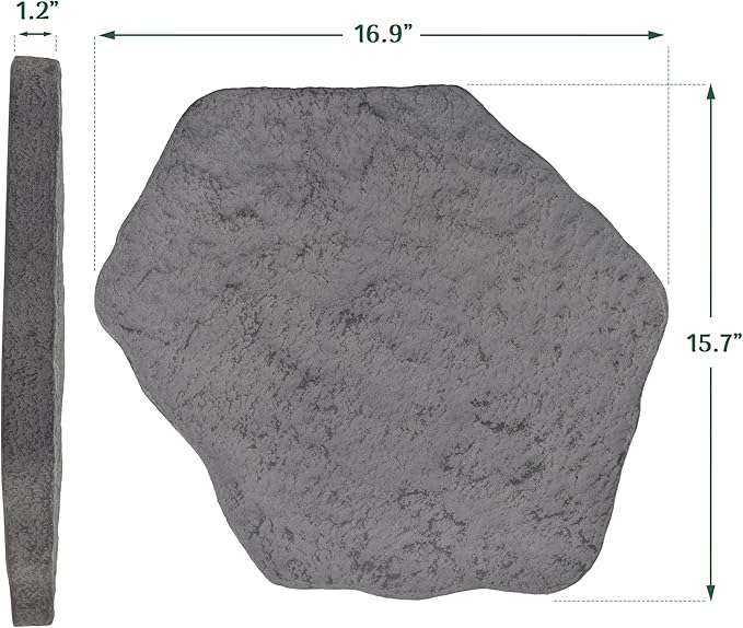 Arcadia Garden Products Set of 4, 16x17” Dark Gray Stepping Stone Fiberclay Pavers, Outdoor Garden Natural Repeatable Pattern Pathway, Faux Stone Decorative Landscaping Walkway
