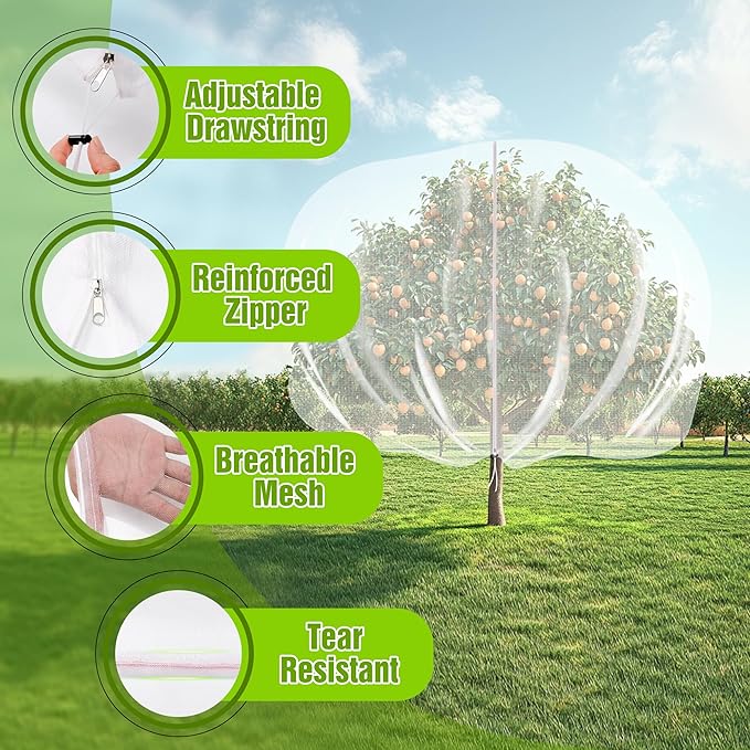 10 X 10FT Large Fruit Tree Netting, Tree Nets for Fruit Trees with Zipper and Drawstring, Insect Netting Barrier for Garden Blueberry Bushes Cherry Peach Apple Protection from Squirrels Birds Pests