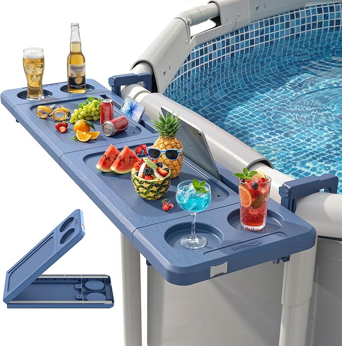 Poolside Bar, 44"Ã12" Poolside Bar Table with Adjustable Support Bracket Fits Above-ground Pools, Swim Up Bars Capacity Up to 110lbs, Patio Poolside Table Smart Fold ï¼Weather Resistant Stable Tabletop