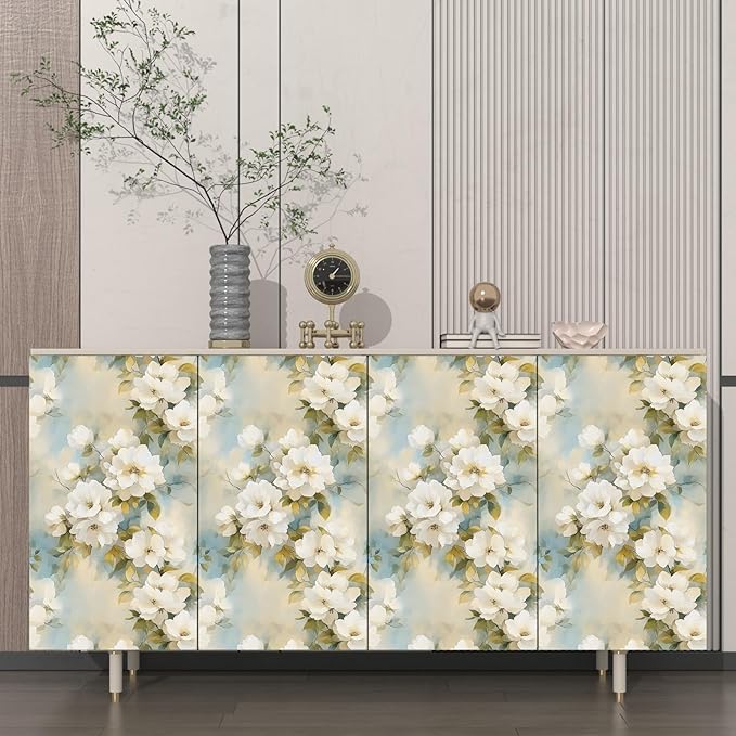 Floral Wallpaper Peel and Stick Vintage Beige Flowers Contact Paper Vinyl