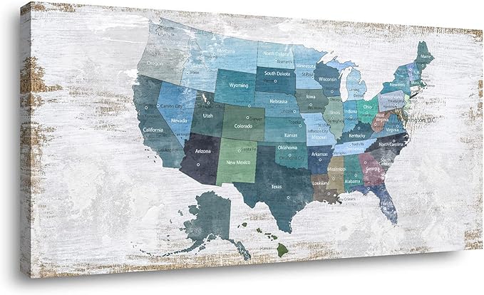 Map of The United States Wall Decor Map Canvas Wall Art