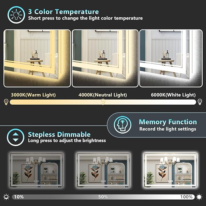 55x40 LED Bathroom Mirror with Lights, Backlit and Front Lit Anti-Fog Lighted