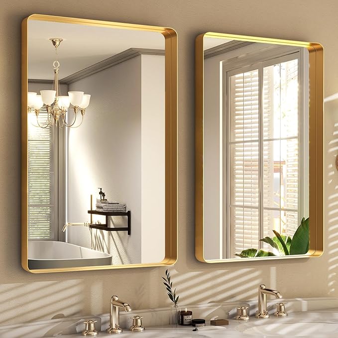 Easly 36 x 24 Inch Gold Bathroom Mirror