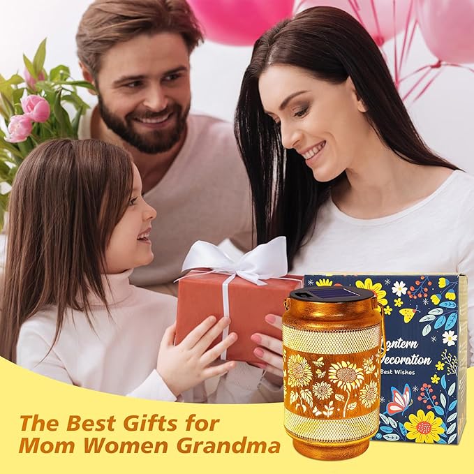 Sunflower Solar Lanterns Outdoor Waterproof with Shepherd Hook, Sunflower Gifts for Mothers Day Birthday Women Mom Grandma, Metal Solar Hanging Lights Garden Decor for Outside Yard Patio Pathway