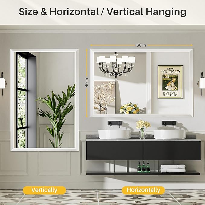 60x40 Inch White Bathroom Mirror