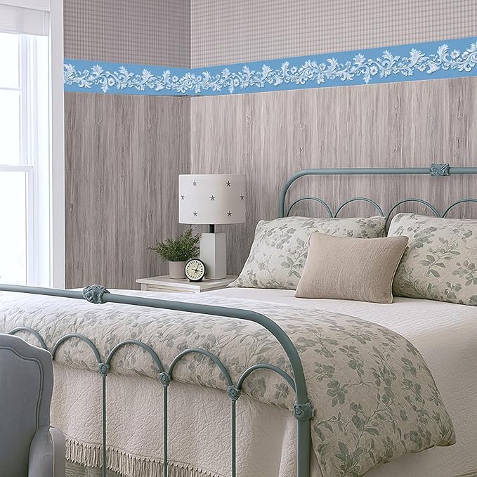 Blue Floral Wallpaper Border 196x4 Inch Peel and Stick Wall Border Elegant