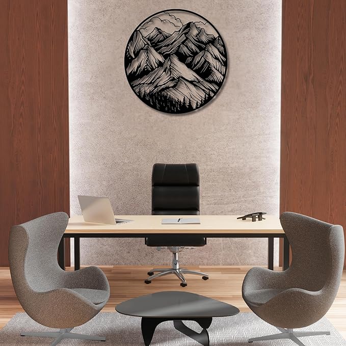 Metal Wall Decor | 17'' x 17'' x 0.05'' Mountains Themed Metal Wall Art | Handmade Indoor and Outdoor Wall Decorations
