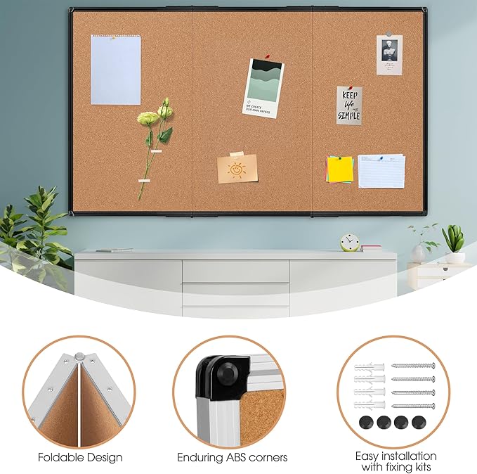 Extra Large Cork Bulletin Board 96" X 48", Foldable Notice Pin Board
