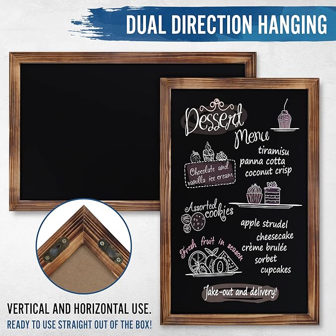 HBCY Creations 11" X 17" Torched Brown Solid Wood Frame Wall Chalkboard