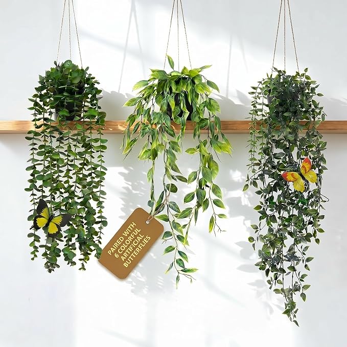 3 Pack Fake Plants with 6 Butterflies