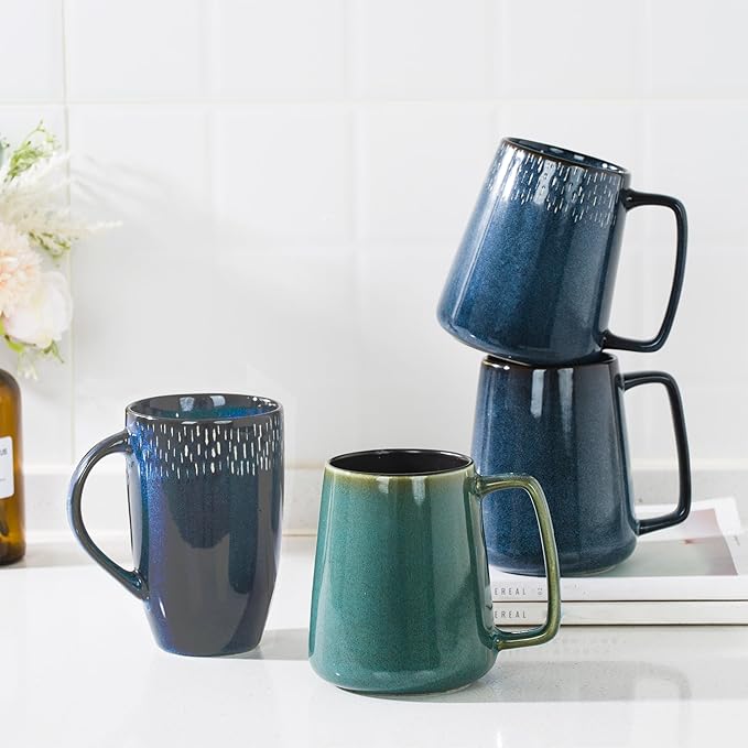 HYTYSKAR 24 OZ Extra Large Ceramic Coffee Mug, with Spoon and Wooden Lid, Big Tea Cups with a Large Handle for Office and Home, Microwave and Dishwasher Safe (24 oz Grey Set)