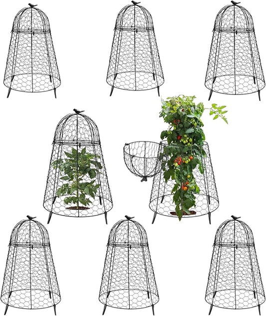 COATTOA Plant Protector Chicken Wire Cloche 8 PCS, Plant Protectors from Animals, 18.7Ã12 Inch Large Garden Cloches for Plants, Sturdy 2-in-1 Cloche Dome for Plants, Plant Protectors for Easy Pruning