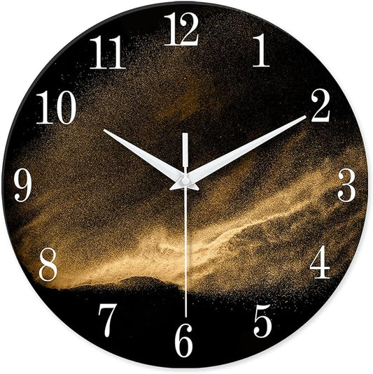 Black and Glod Wall Clocks for Living Room Decor Glass Wall Clock Battery