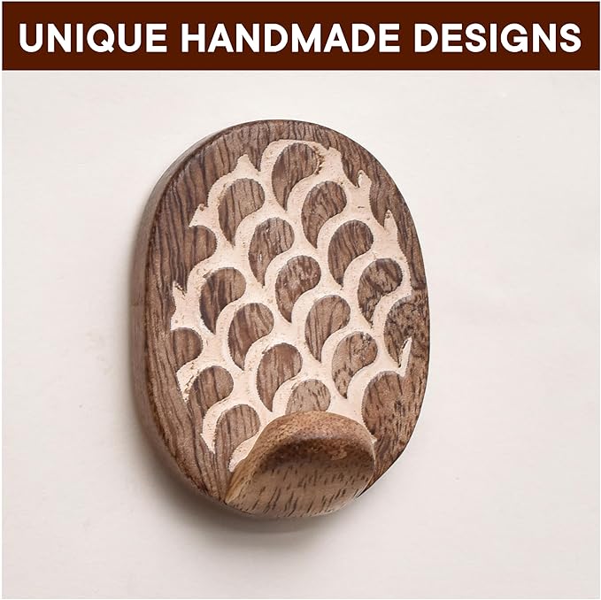 IndianShelf 6 Lb- 24 Pieces Decorative Wood Adhesive Wall Hooks–Boho Peel and