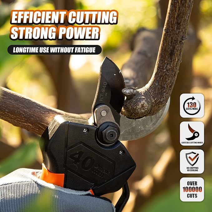 Cordless Electric Pruning Shears 40MM, Kebtek Professional Pruning Shears Battery Powered 21V Brushless Motor 2Pack 2AH Rechargeable Battery-LCD Display Screen (KT940)