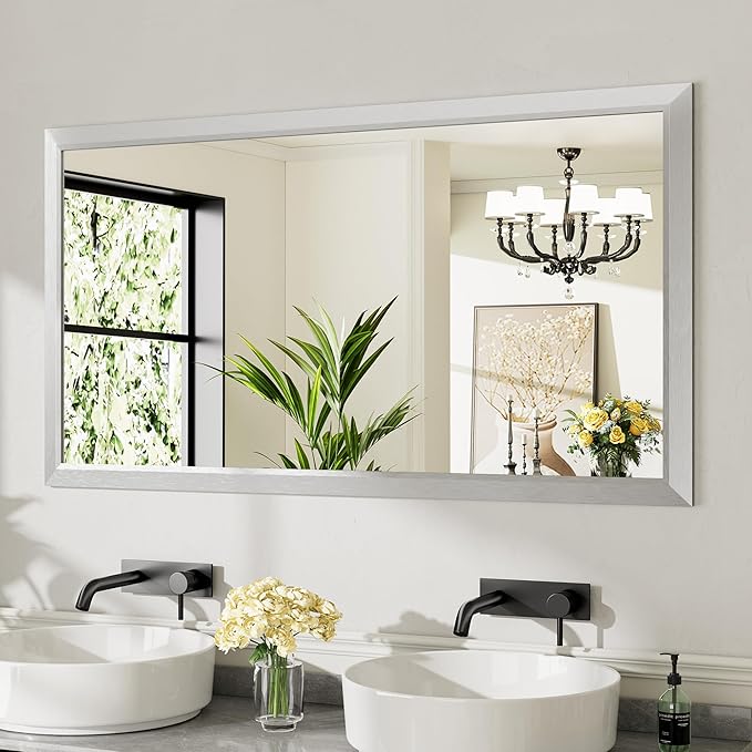 55x30 Inch Brushed Silver Bathroom Mirror