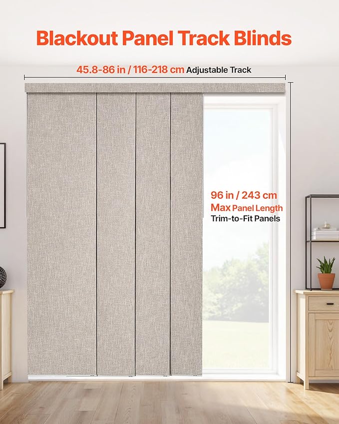 VEVOR Panel Track Blinds, Extendable Track from 45.8 in to 86 in W, Trimmable