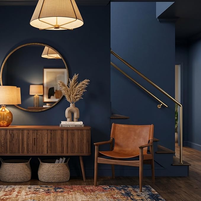 FUKU MON 24"x394" Navy Blue Peel and Stick Wallpaper Matte Blue Contact Paper
