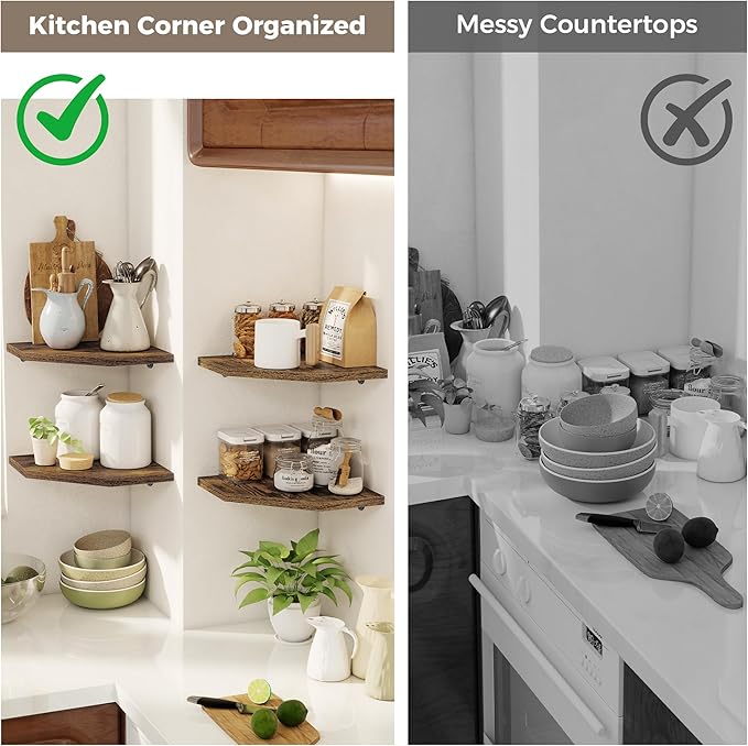 Corner Shelves 2-Pack for Bathroom & Kitchen, Space-Saving Floating Corner Wall