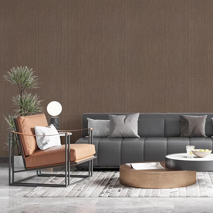 Brown Grasscloth Peel and Stick Wallpaper Texture Contact Paper A Set of 15.7"