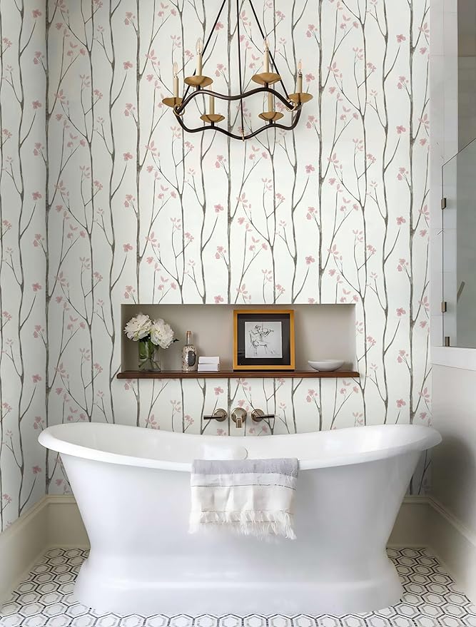Timeet Floral Wallpaper White and Pink Wall Paper Peel and Stick Modern Contact