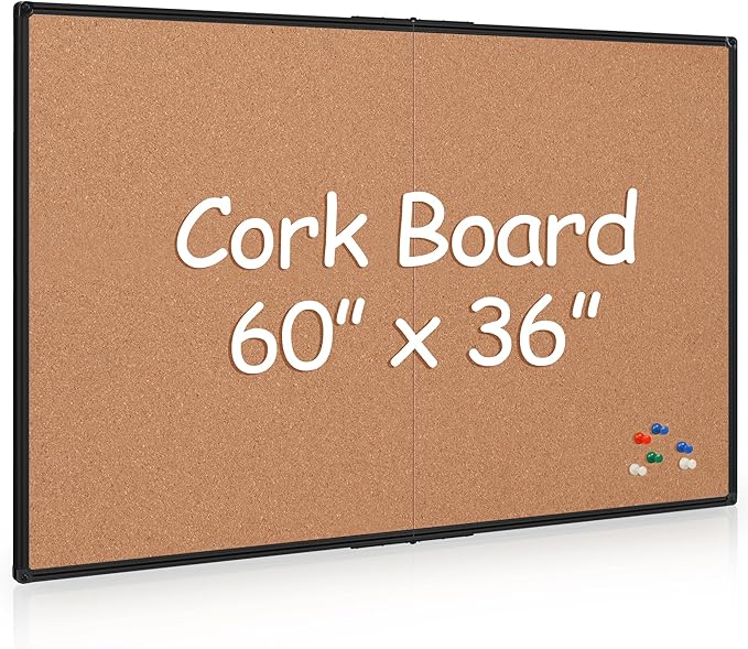 Extra Large Cork Bulletin Board 60" X 36", Foldable Notice Pin Board