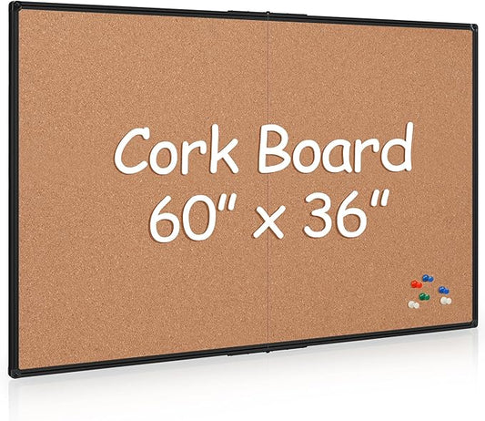 Extra Large Cork Bulletin Board 60" X 36", Foldable Notice Pin Board