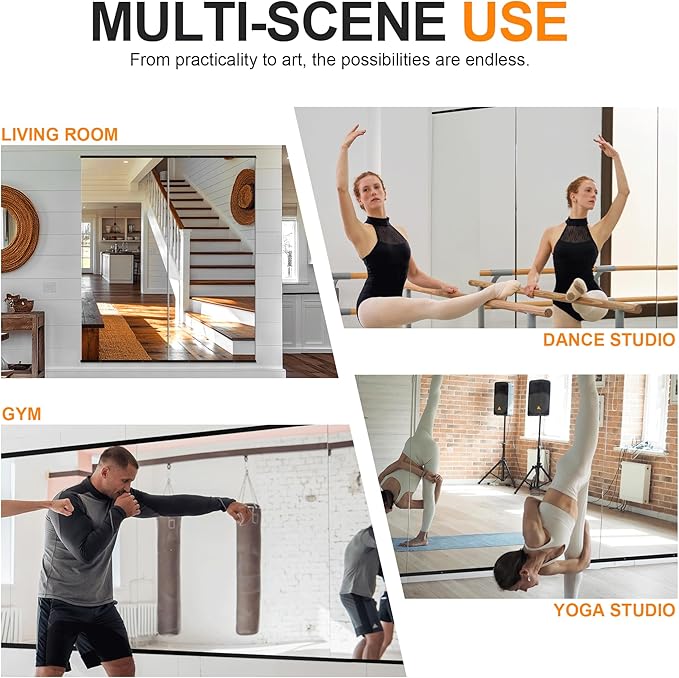 Delma Large Full Body Mirror for Yoga, Frameless Wall-Mounted Glass Panel 2PCS