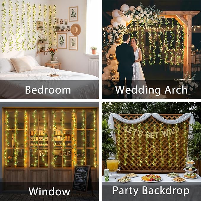 suddus Vines with Lights for Bedroom, 150 LED Fairy Lights with Vines, Pothos