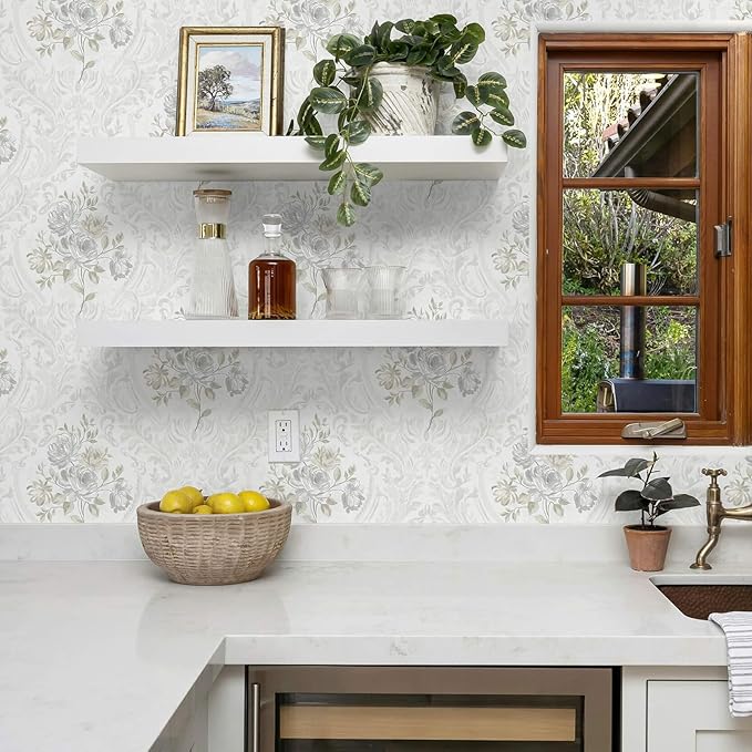 Ismoon Vintage Peel and Stick Wallpaper Floral Contact Paper Boho White and