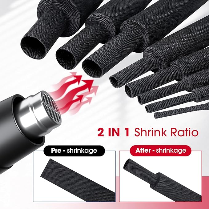 2 in 1 Heat Shrink Braided Sleeving Fabric Tubing-Ideal fit Irregular Shape Hose/Cable/Wire (3/8"(10mm), 100FT)