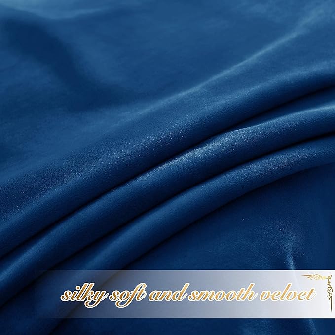 NICETOWN Blue Velvet Curtains 108 inches Long, Room Darkening Luxury Silky
