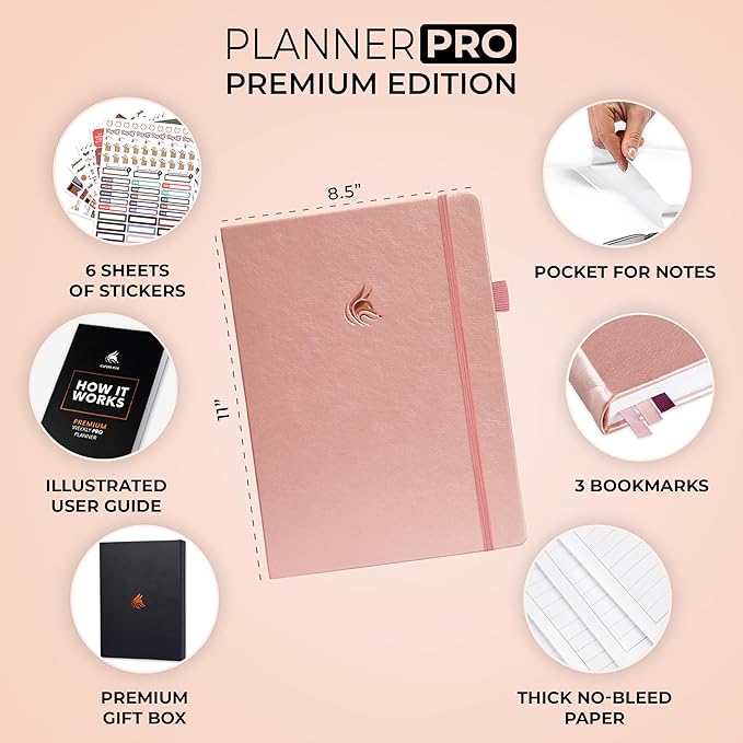 Clever Fox Planner Pro Premium – Luxurious Weekly & Monthly Planner with Budget Organizer for Productivity & Goals, Undated, A4 (Rose Gold)
