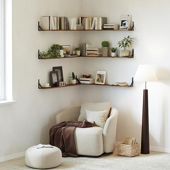 WOPITUES Floating Shelves for Wall 48″W x 8″D, Long Wall Mounted Shelves Set of