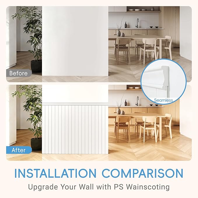 PS Wainscoting Wall Panel Kit, Paintable Waterproof PS Panels