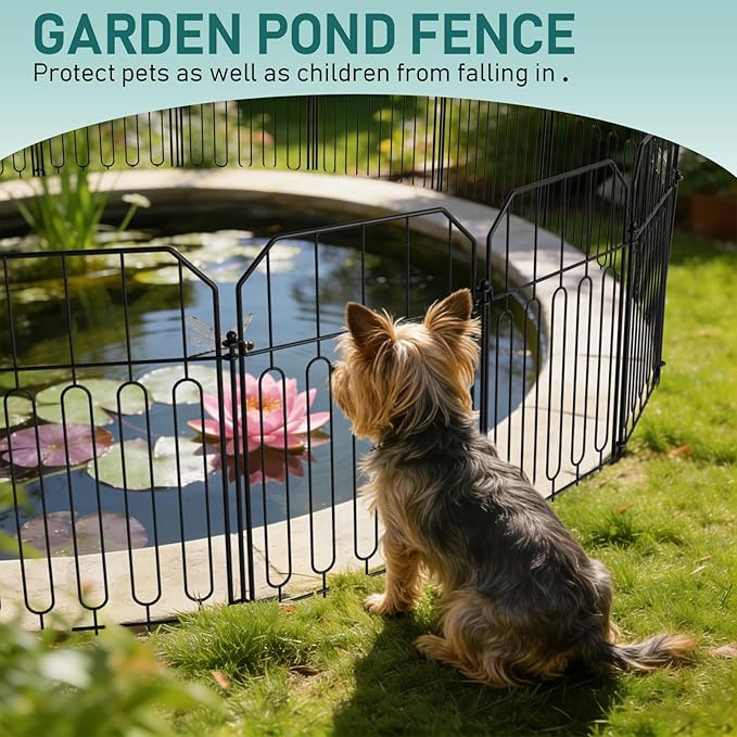 Goovilla Garden Fence, Total 10ft(L) x 21in(H) Garden Fencing Animal Barrier, 10 Pcs Rustproof Metal Wire No Dig Fence Panels, Black Decorative Garden Fences and Borders for Dogs, Flower Bed, Patio